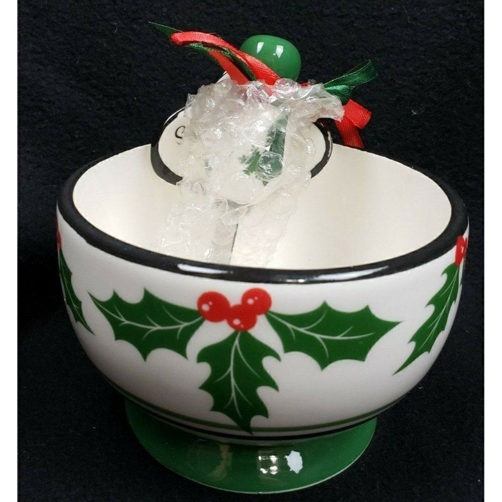 Serving Set Christmas Dip Bowl Spreader Holly Berries Bible Verse Galatians Love